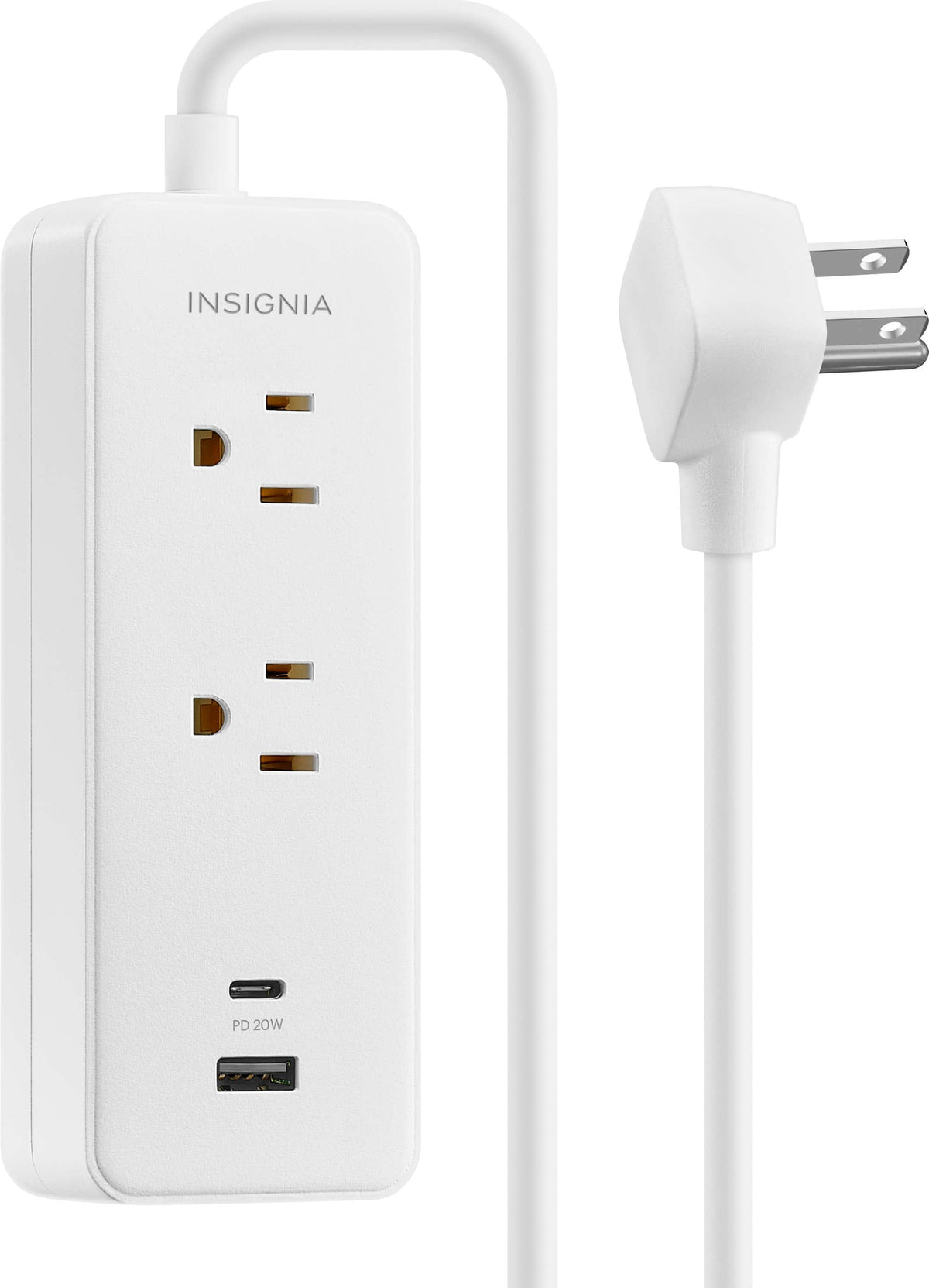 Insignia™ - 4’ 2 Outlet Power Strip with USB-C and USB Ports - White