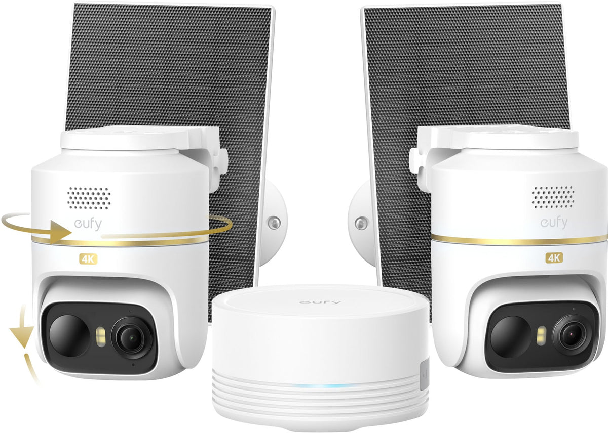 eufy - eufyCam C37 2-Cam Kit with HomeBase Mini, 4K Solar Security Cameras, 360 PTZ AI Tracking, No Monthly Fee - White