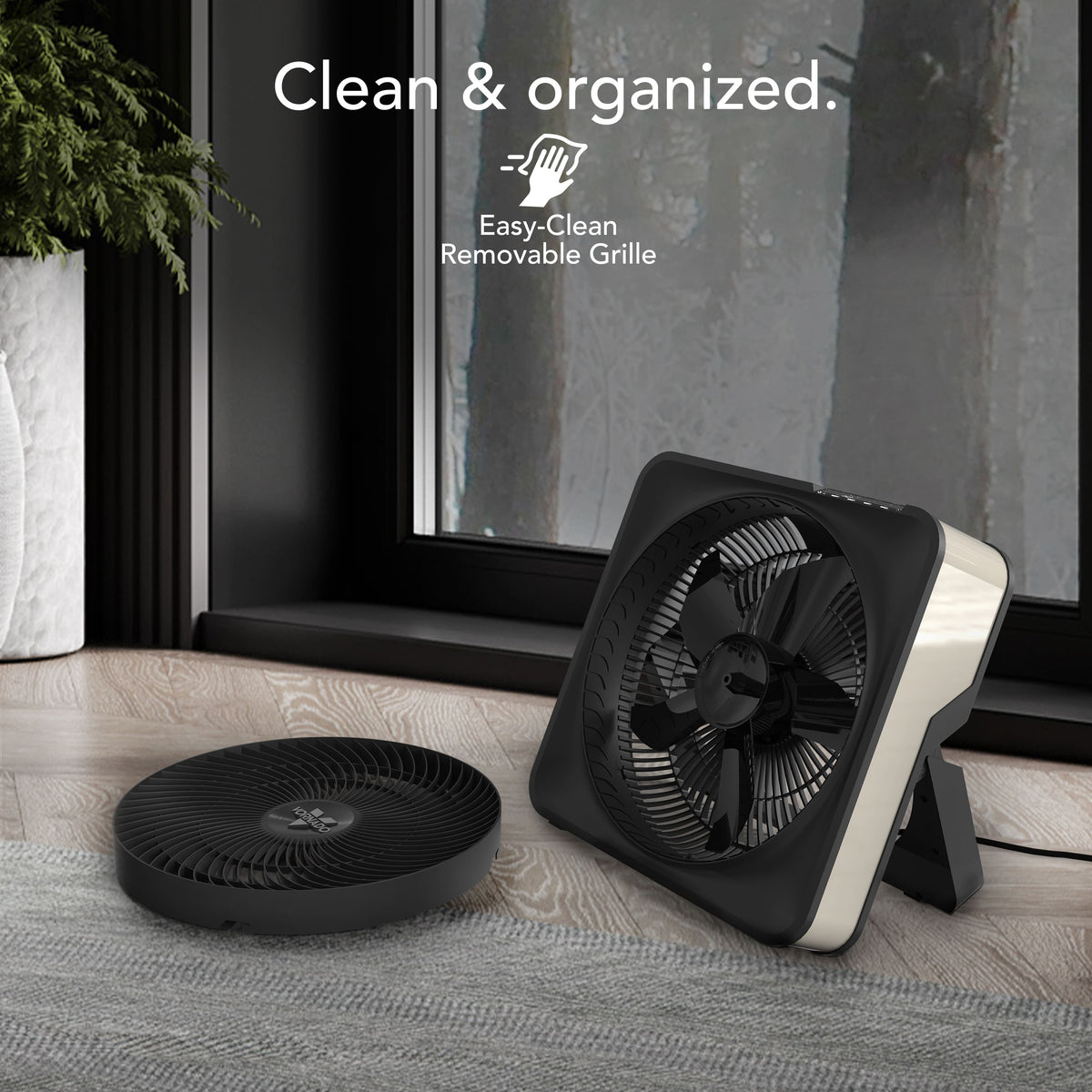 Vornado - Model 80X High Velocity Box Fan with Kick Stand, Digital Display, Removable Grille, 99 Speeds, 1-12 Hour Timer - Cool Grey