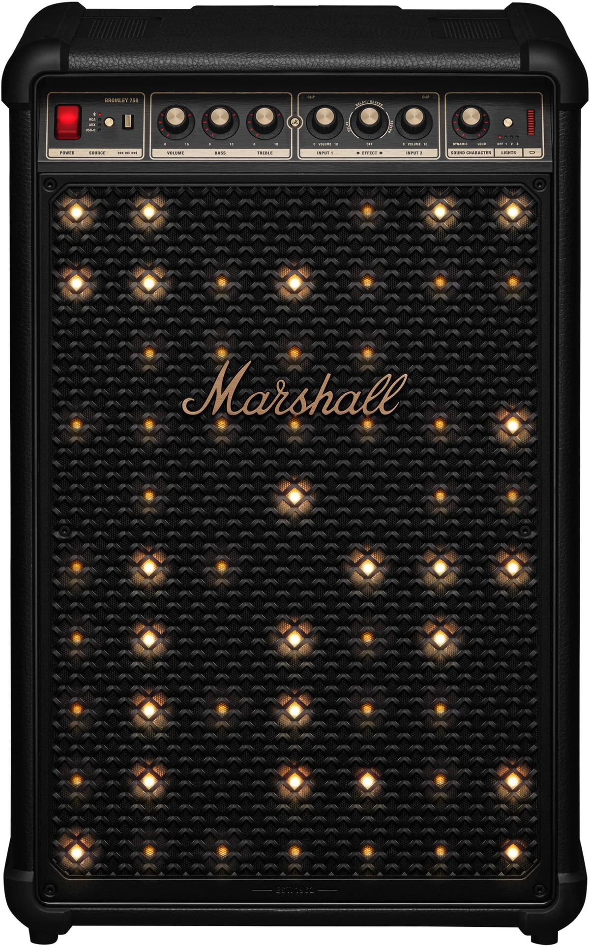 Marshall - Bromley 750 Portable Wireless Party Speaker with Bluetooth / 3.5 mm Auxiliary / RCA / Microphone Inputs and LED Lights - Black/Brass
