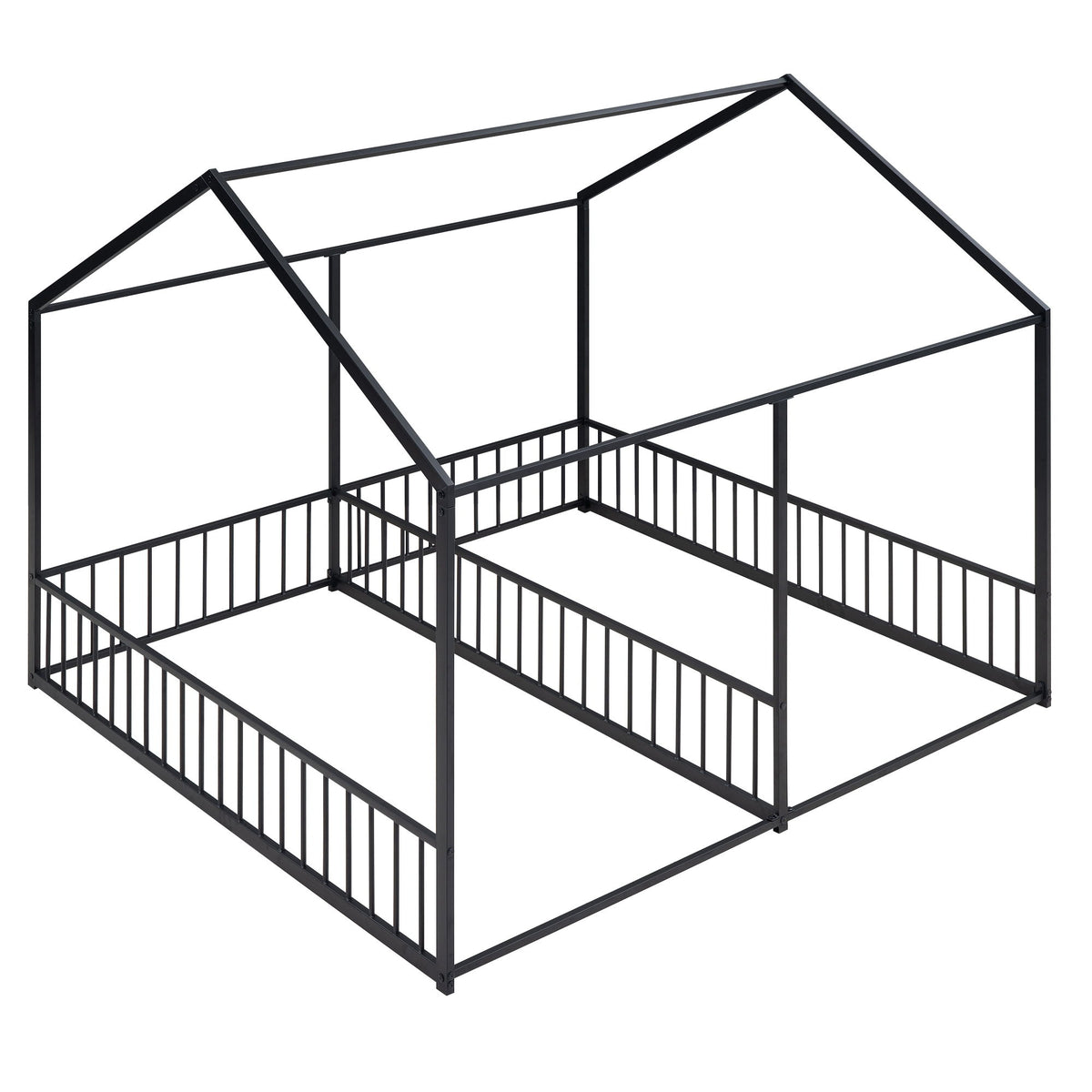 House Platform Beds, 2 Shared Beds, Metal Frame With Guardrails