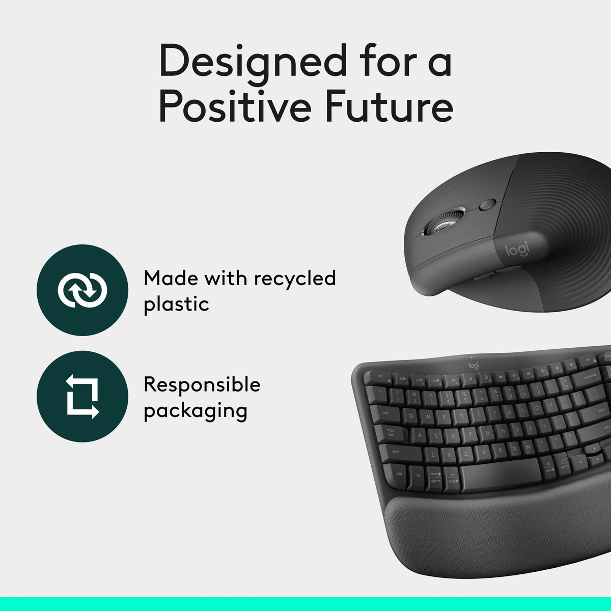 Logitech - Wave Keys and Lift Vertical Mouse Wireless Ergonomic Keyboard and Mouse Bundle with Cushioned Palm Rest - Graphite