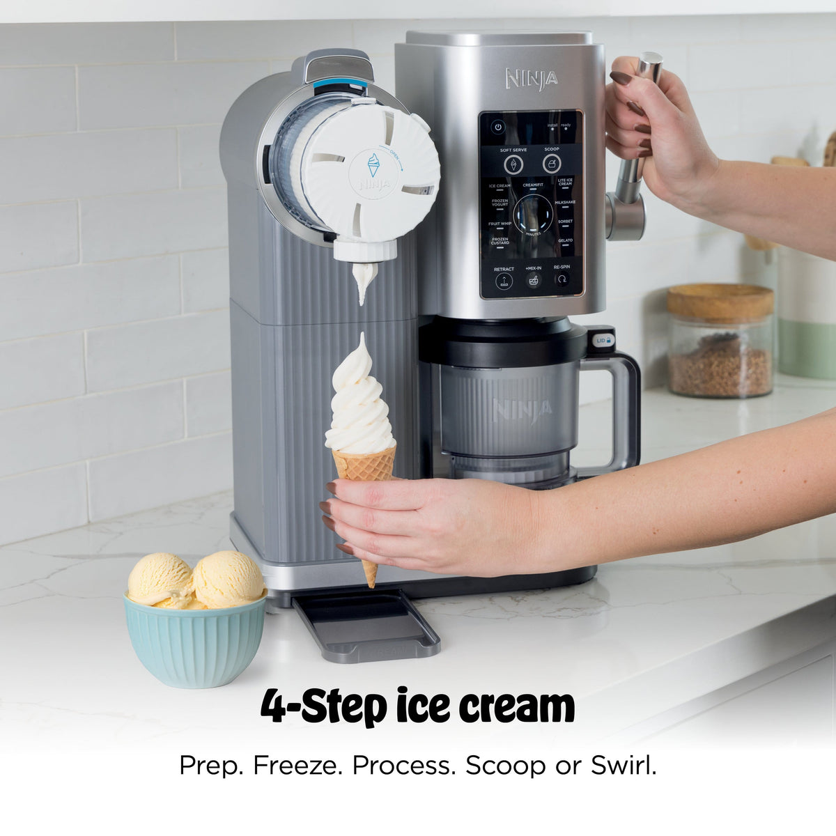 Ninja - CREAMi Scoop & Swirl Ice Cream & Soft Serve Maker, 13 One-Touch Programs, Fruit whip, Frozen custard, Gelato - Silver