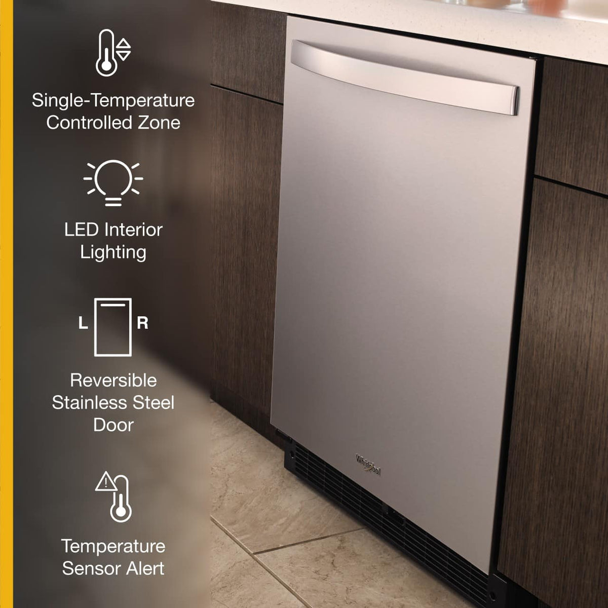 Whirlpool - 5.1 Cu. Ft. Built-In Mini Fridge - Stainless Steel