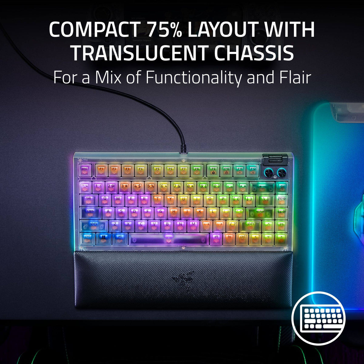 Razer - Blackwidow V4 75% Wired Mechanical Orange Switch Gaming Keyboard with Hot-Swappable Design - Phantom White
