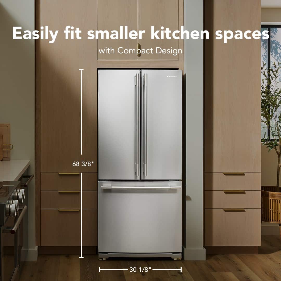 KitchenAid - 30 in. Wide 20 cu. ft. French Door Refrigerator with PrintShield Finish and Interior Dispense - Stainless Steel