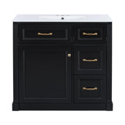 Tocador de baño moderno con lavabo, 4 cajones, puerta de cierre suave, estante ajustable