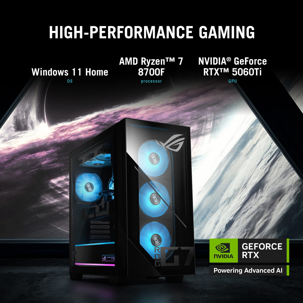 ASUS - ROG GM700 Gaming Desktop - AMD Ryzen 7 8700F - 32GB Memory - NVIDIA GeForce RTX 5060Ti 16GB - 1TB SSD - Black