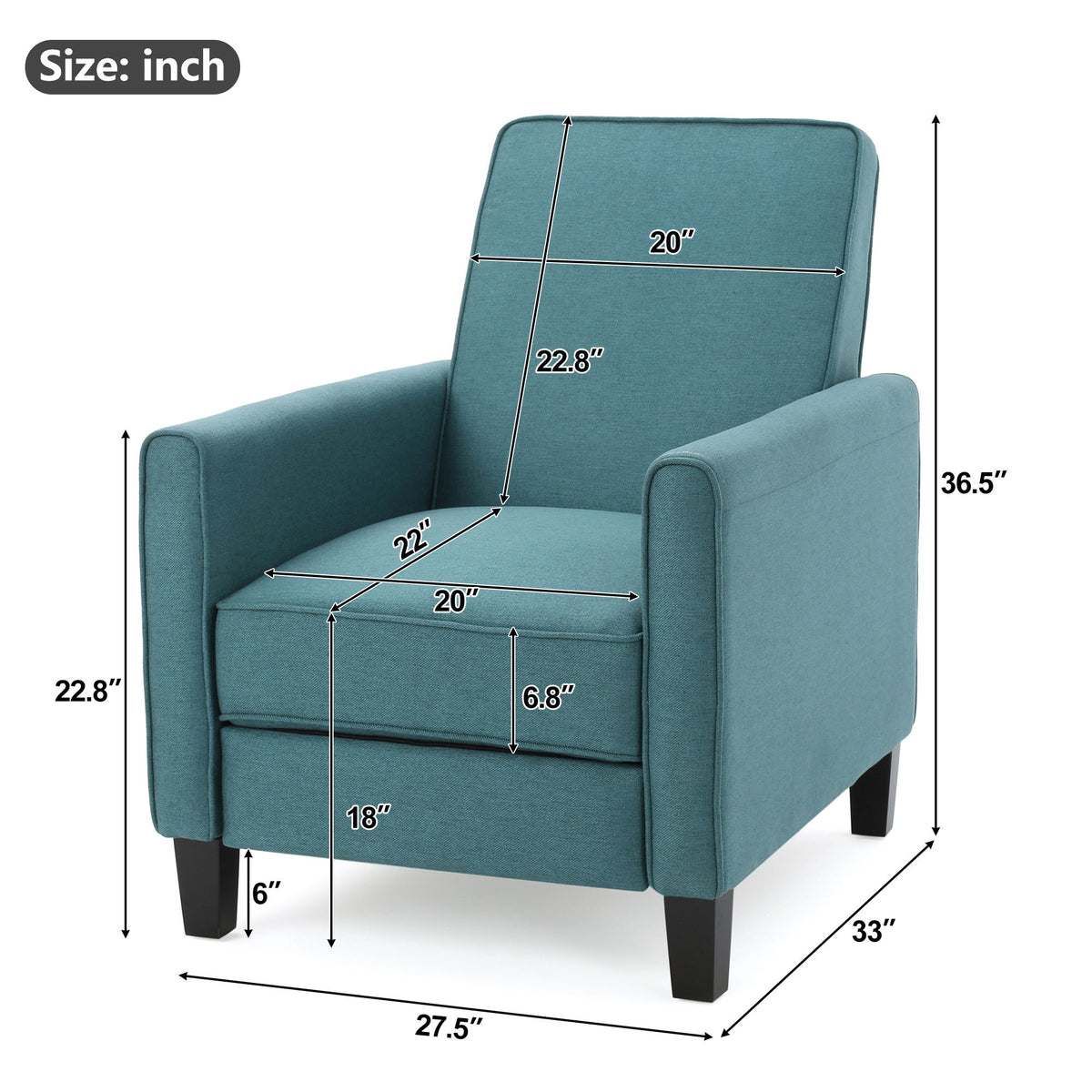 Sillón reclinable tapizado con respaldo retráctil para sala de estar