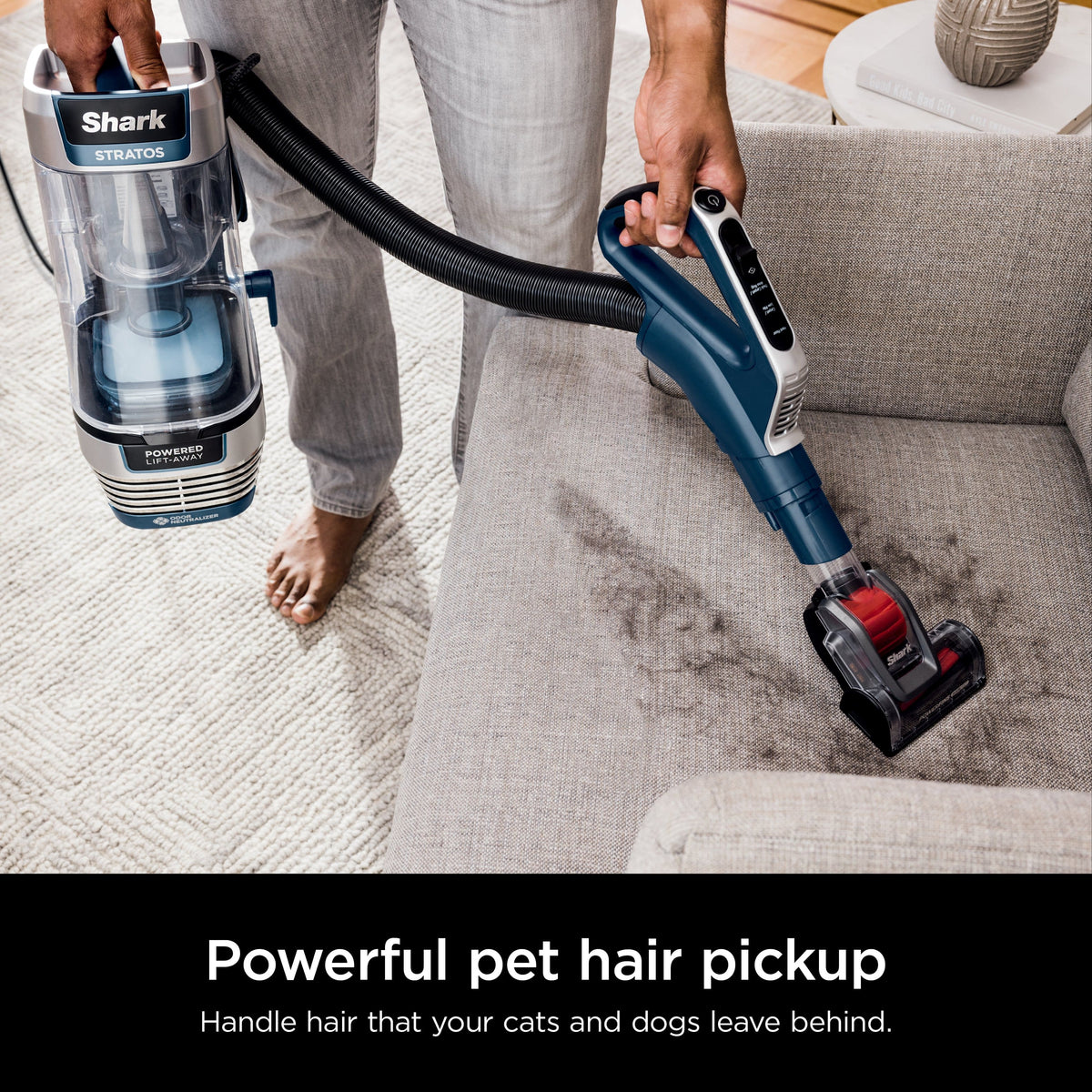Shark - Stratos Upright Vacuum with DuoClean PowerFins HairPro, Self-Cleaning Brushroll, Odor Neutralizer Technology - Navy