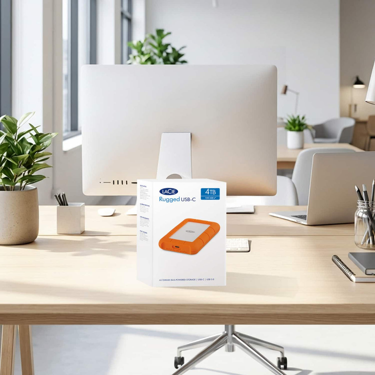 LaCie - 4TB Rugged USB-C Portable Hard Drive - Orange/Silver