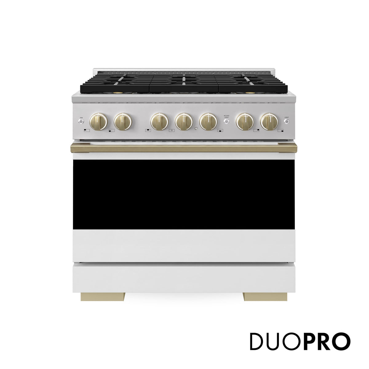 ZLINE - Autograph 36 in. 5.2 cu. ft. Marino Freestanding DuoPro Gas Range w/ White Matte Door and Champagne Bronze Accents - White Matte
