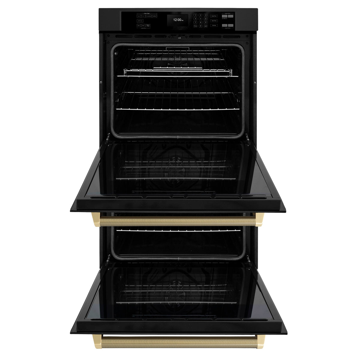 ZLINE - Autograph 30 in. True Convection Double Wall Oven in Black Steel with Bronze Helix Handles (WADBZ-30-KCB) - Black Stainless Steel