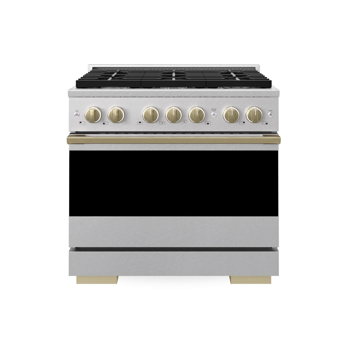 ZLINE - Autograph 36 in. 5.2 cu. ft. Marino Freestanding Gas Range with 6 Burners in Satin Stainless Steel and Bronze Accents - Satin Stainless Steel