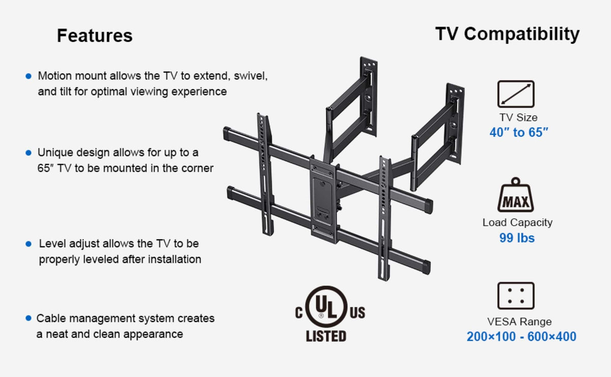 ErgoAV - 40″-65″ Corner TV Mount - Black
