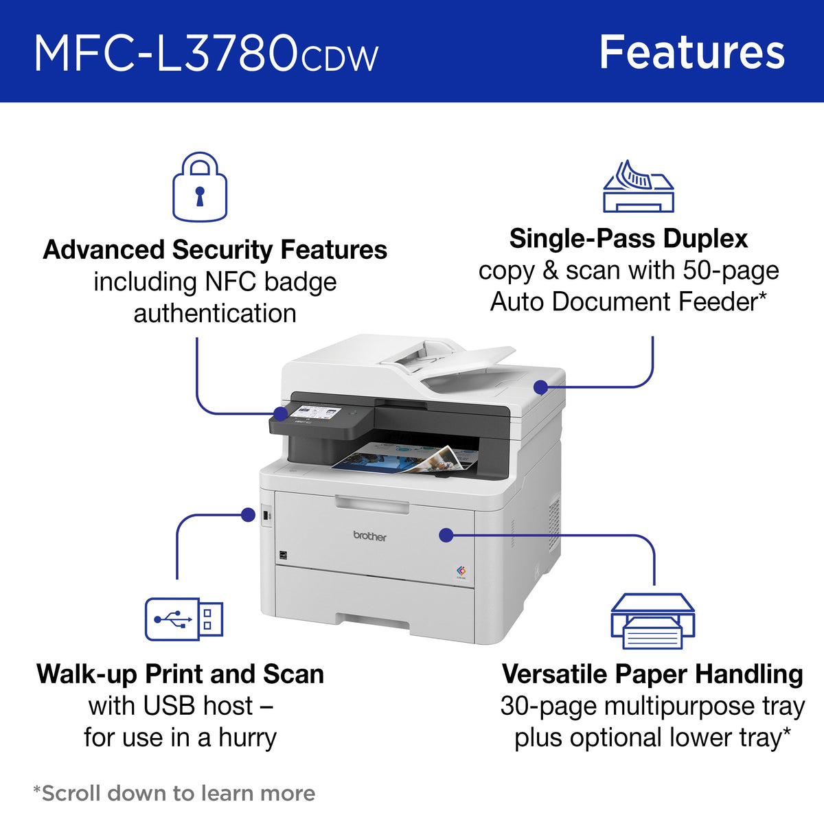 Brother - MFC-L3780CDW Wireless Digital Color All-in-One Printer with Laser Quality Output, Great for Business - White
