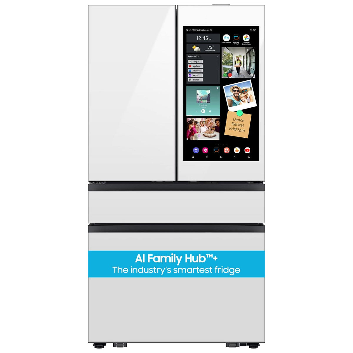 Samsung - 36 in. Wide Bespoke 23 cu. ft. Counter Depth 4-Door French Door Refrigerator with AI Family Hub+ - White Glass