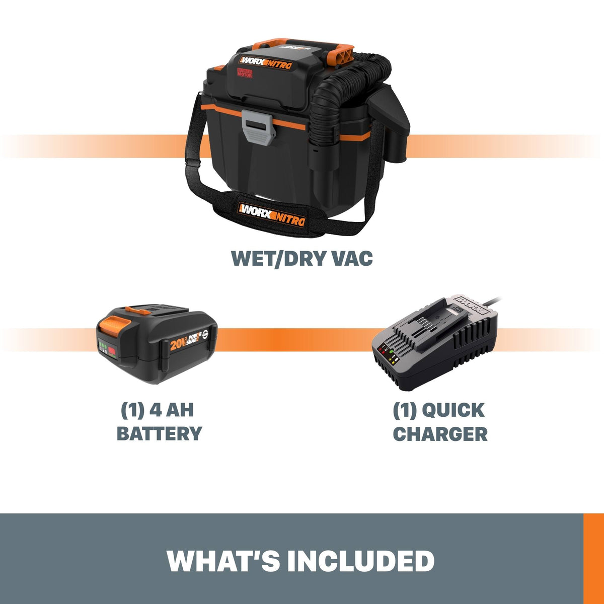 WORX - Nitro 20V 2.1 Gal Cordless Wet/Dry Vacuum (1 x 4.0 Ah Battery and 1 x Charger Included) - Black