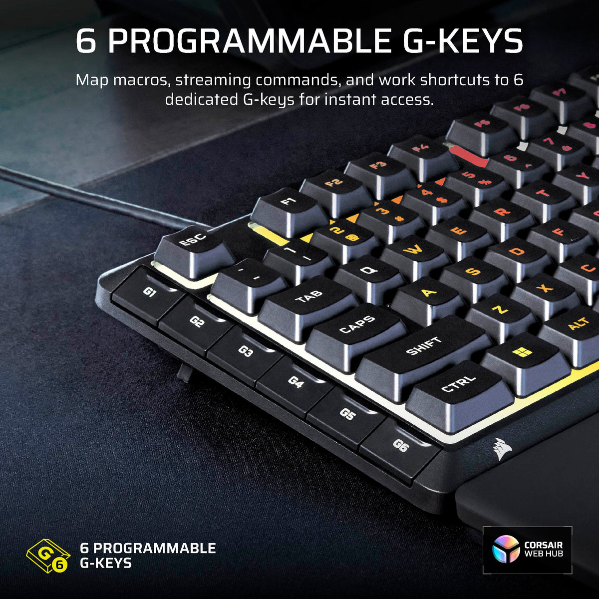 CORSAIR - SKIFF 100 PLUS Gaming Keyboard – 10-Zone RGB – 100% - Rotary Dial - Quiet, Responsive Switches – IP53 - Black