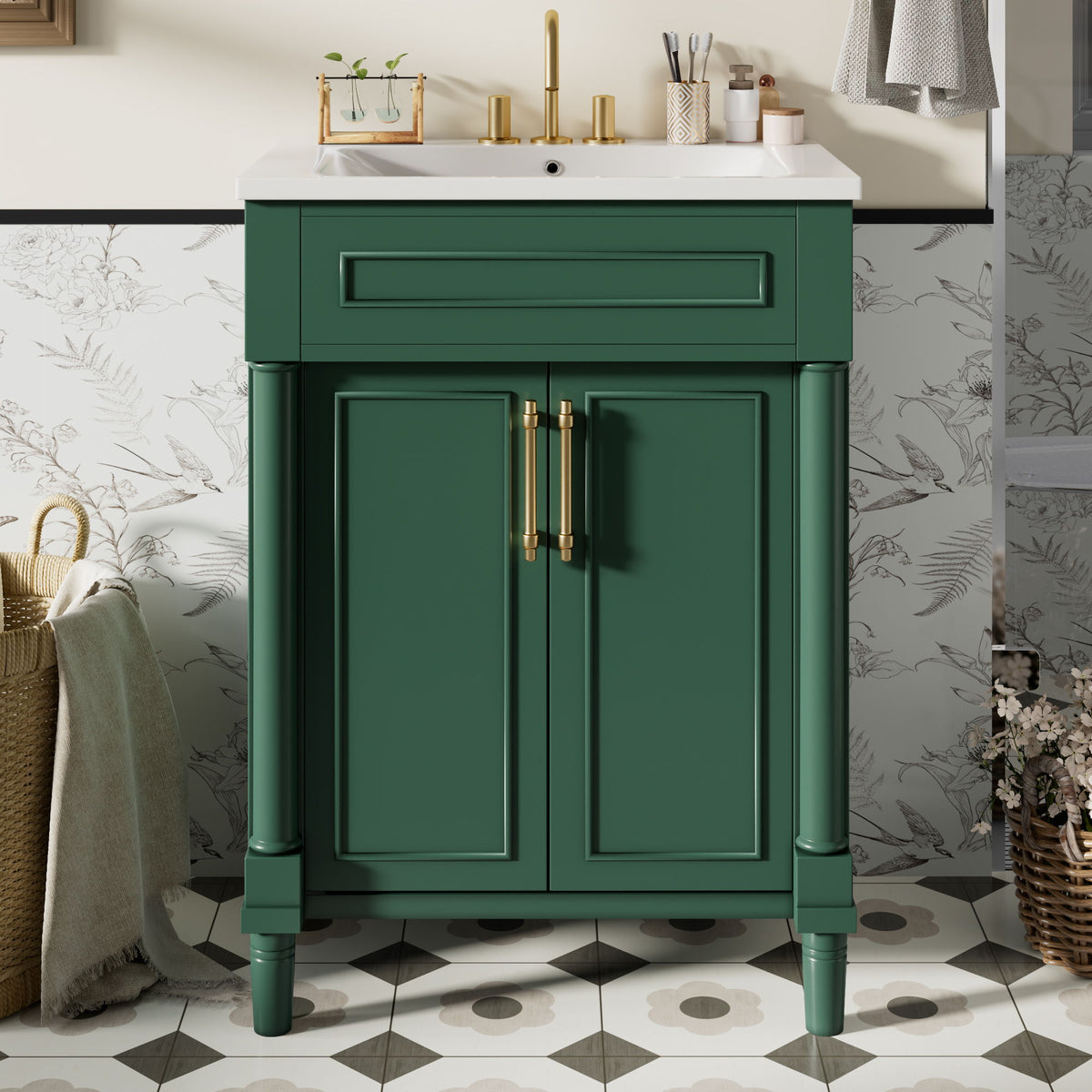Bathroom Vanity With Integrated Sink, 2 Door Cabinet, Single Sink For Small To Medium Bathrooms