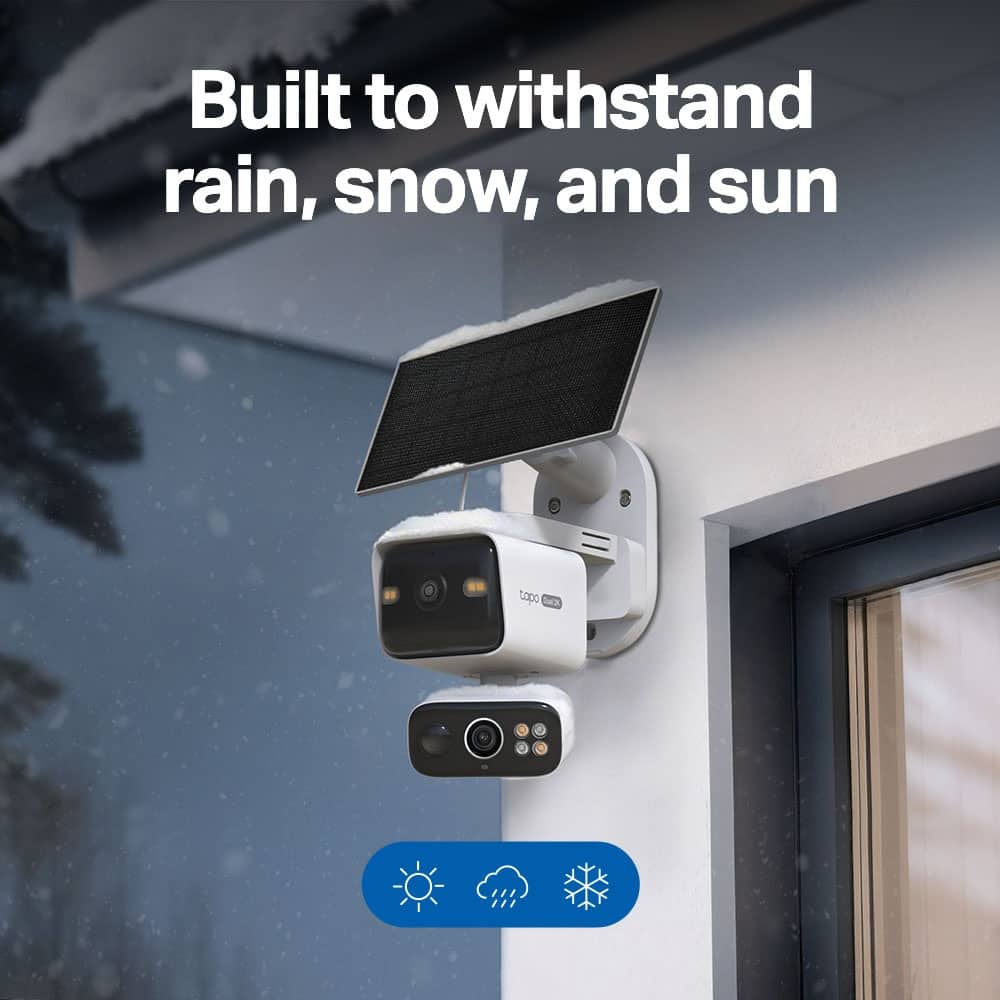 TP-Link - Tapo Wireless Dual-Camera Security, Pan-Tilt, 360° Viewing, 2K Crystal-Clear Video, Solar Charged - No Monthly Fee - White