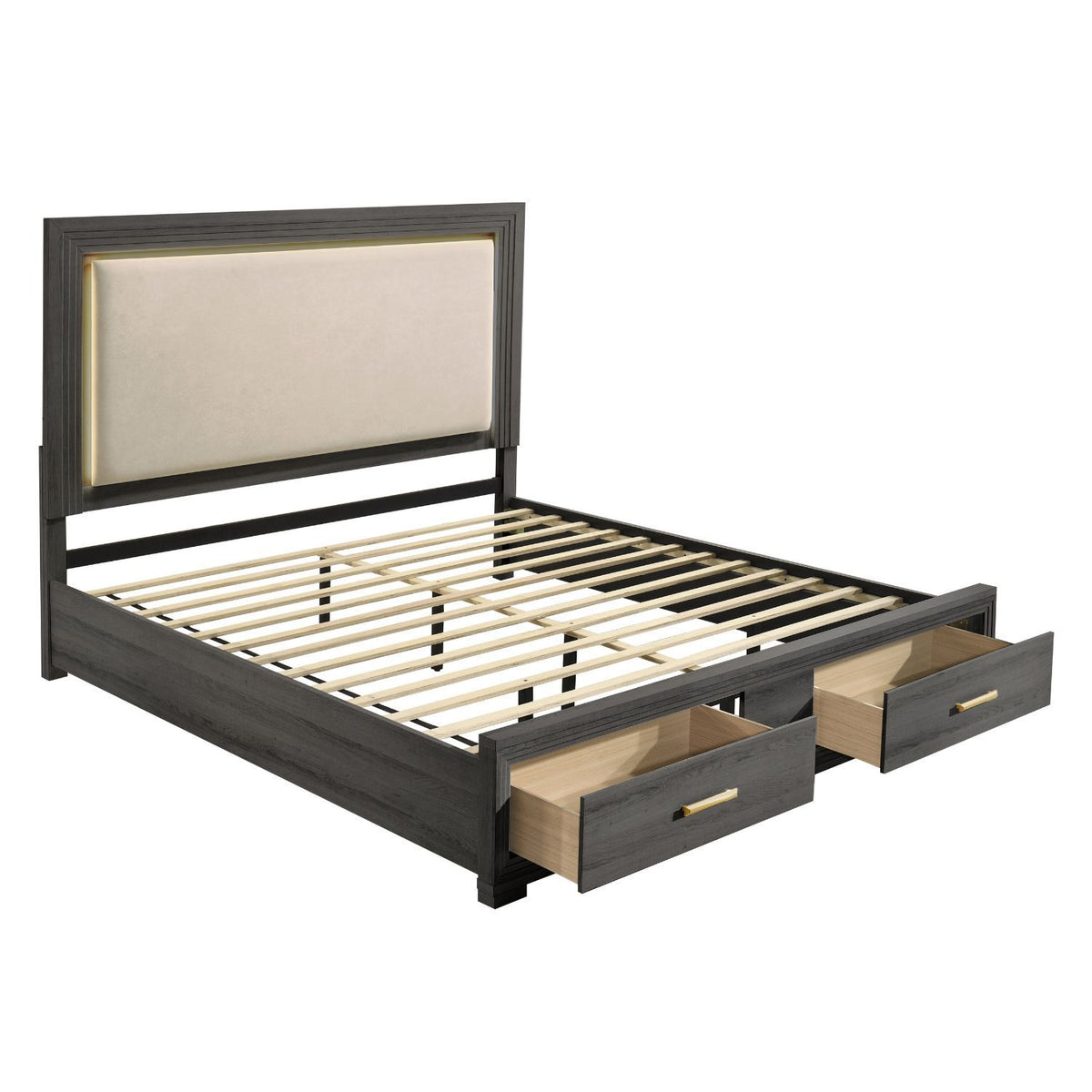 Colorado - Cama con cabecero tapizado con LED