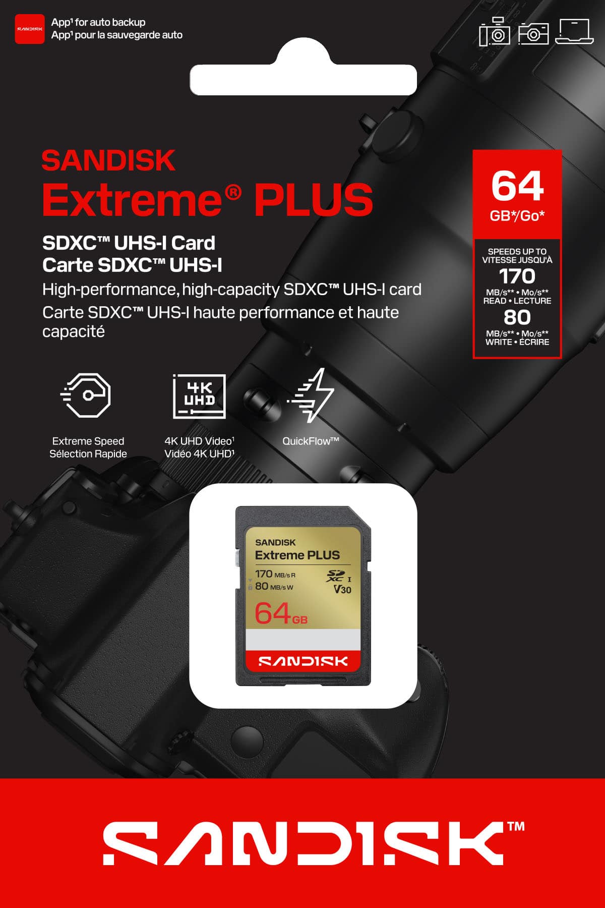 SANDISK - 64GB Extreme Plus SD UHS-I Memory Card