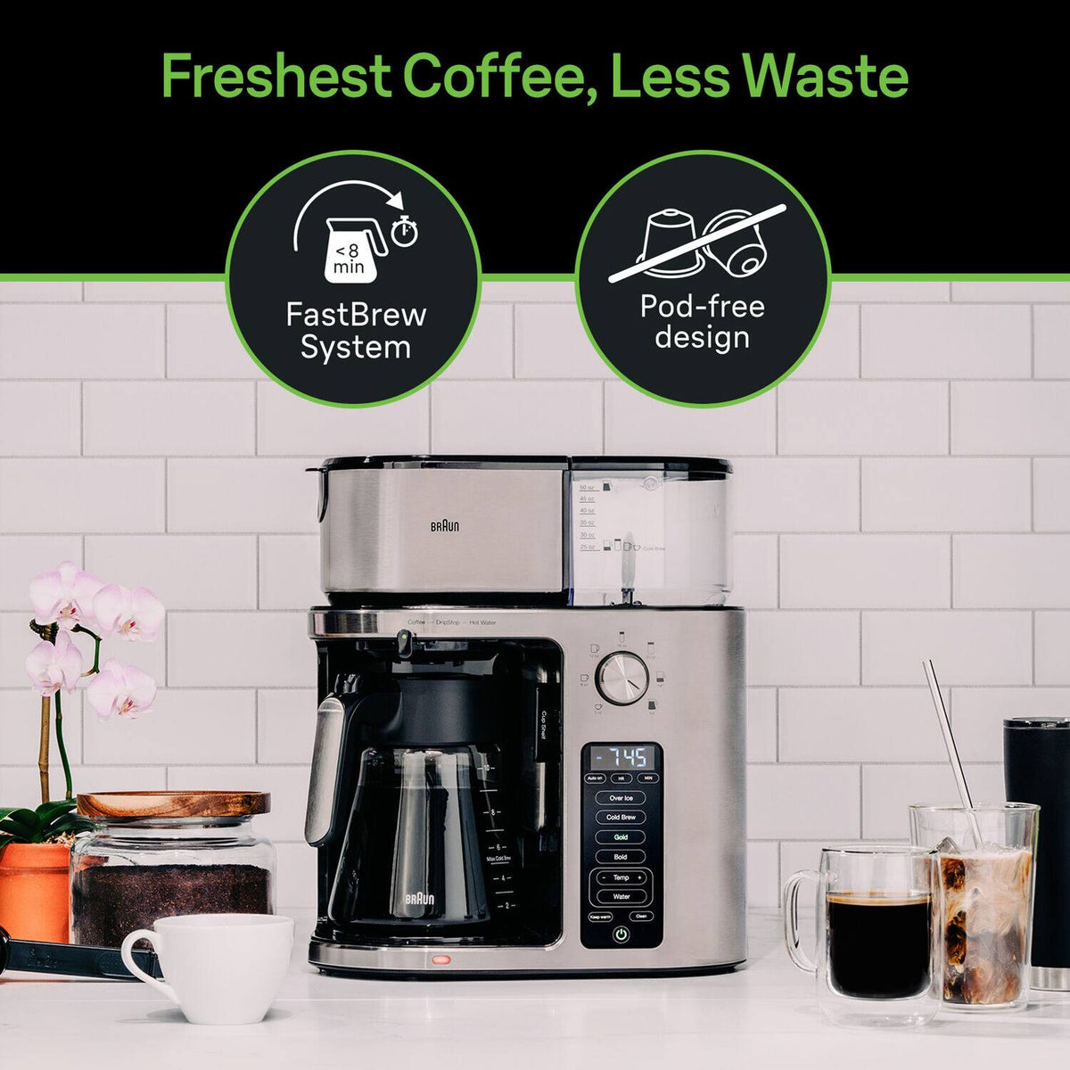 Nespresso - MultiServe Plus 10- Cup Pod Free Drip Coffee Maker, 7 Brew Sizes / Hot & Cold Brew & Hot Water for Tea - Stainless Steel