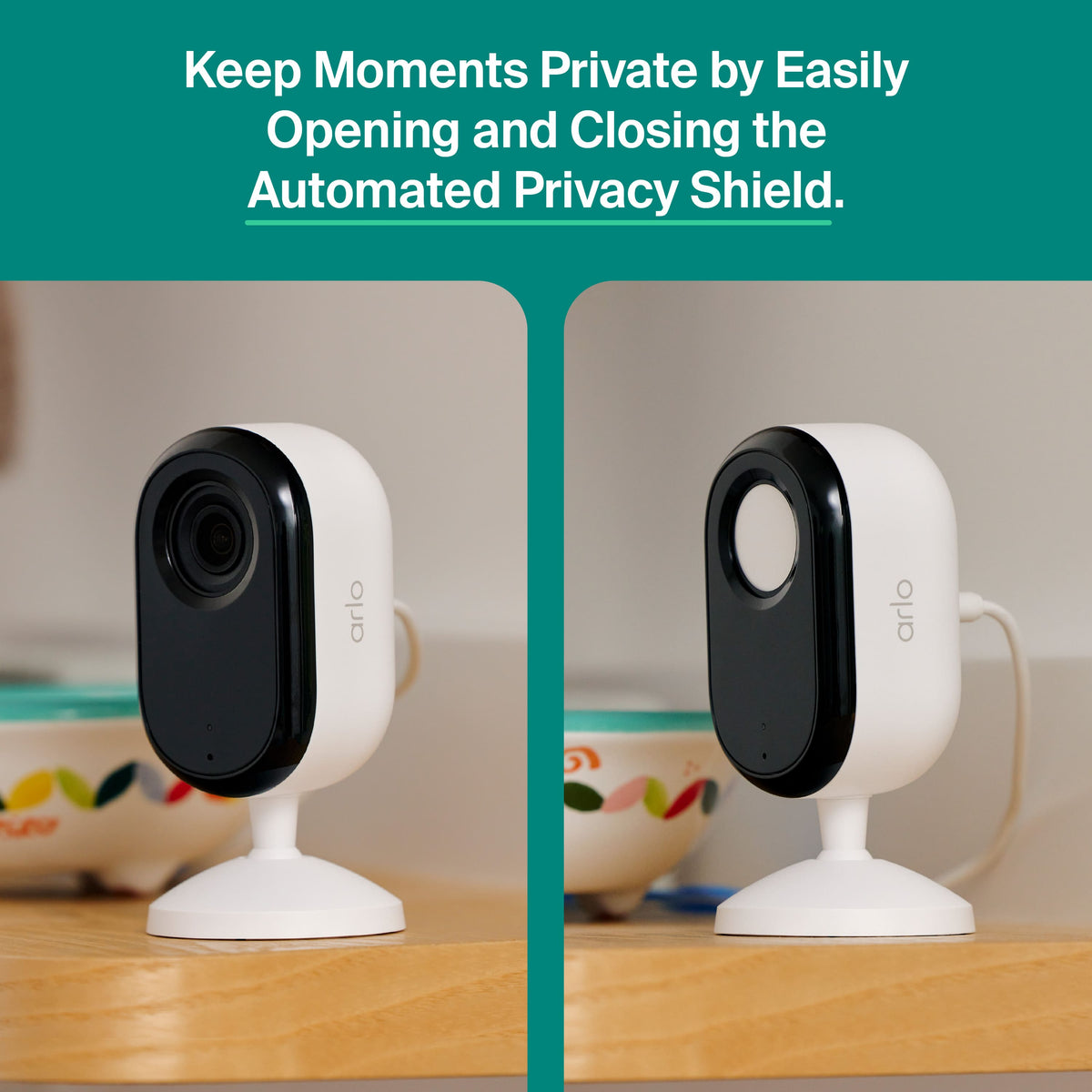Arlo - Essential Indoor Security Camera 2K (3rd Gen, 2025 Release) - Wired Plug-In Powered, Automated Privacy Shield, 1-Cam - White