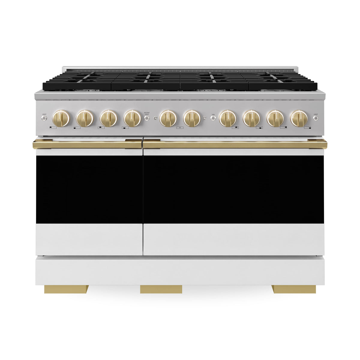 ZLINE - Autograph 48 in. 6.7 cu. ft. Marino Dual Fuel Freestanding Range with 8 Gas Burner Cooktop with White & Gold Accents - White Matte
