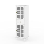 Storage Cabinet, Freestanding Curio Cabinet With Grid Doors & Drawer, Pantry Display Cabinet For Kitchen