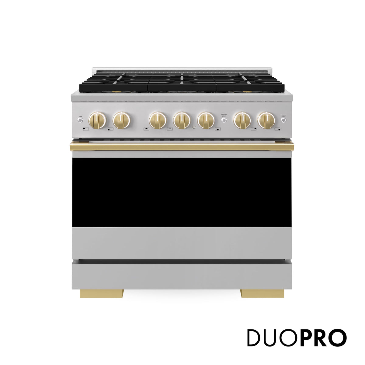 ZLINE - Autograph 36 in. 5.2 cu. ft. Marino Freestanding DuoPro Dual Fuel Range with Convection Oven & Gold Accents - Stainless Steel