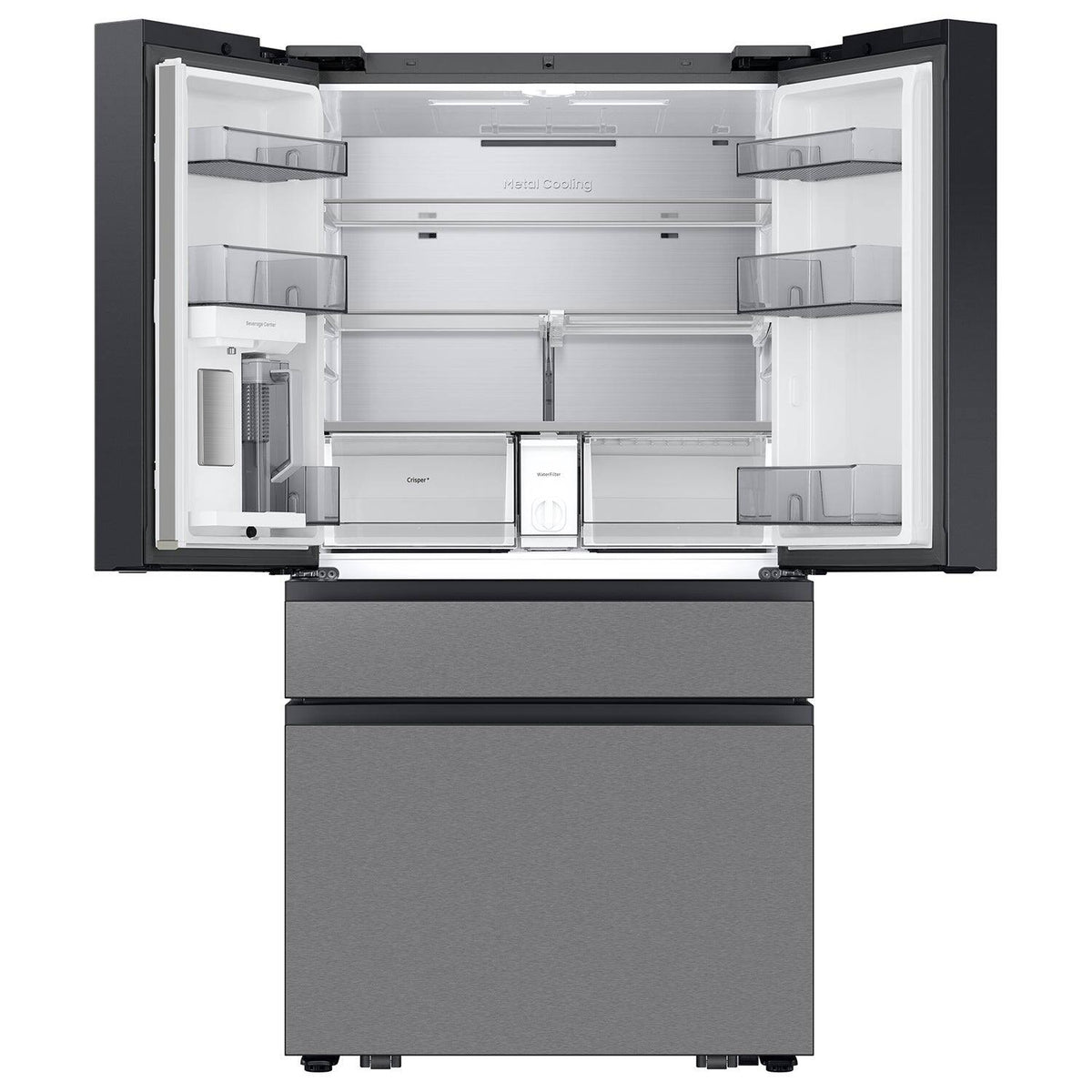 Samsung - 36 in. Wide Bespoke 23 cu. ft. Counter Depth 4-Door French Door Refrigerator with AI Family Hub+ & Inner Beverage Center - Charcoal Glass & Stainless Steel