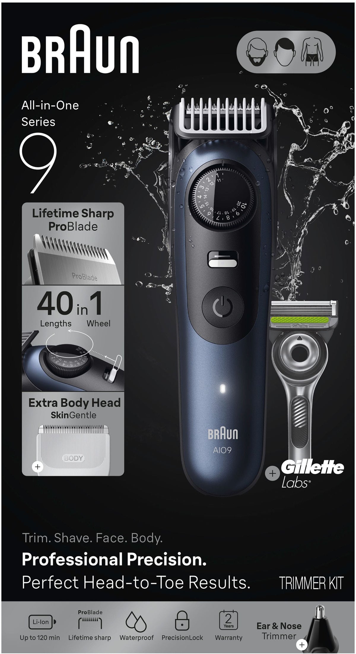 Braun - Series 9 All-in-one 9530 Electric Shaver Trimmer Kit - Deep Blue Metallic