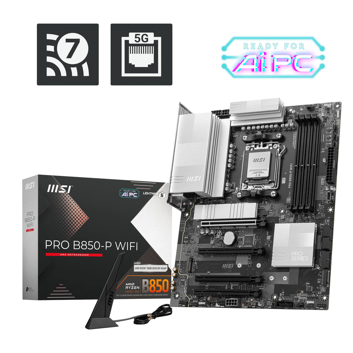 MSI - PRO B850-P WIFI (Socket AM5) AMD B850 ATX DDR5 Wi-Fi 7 Motherboard - Black