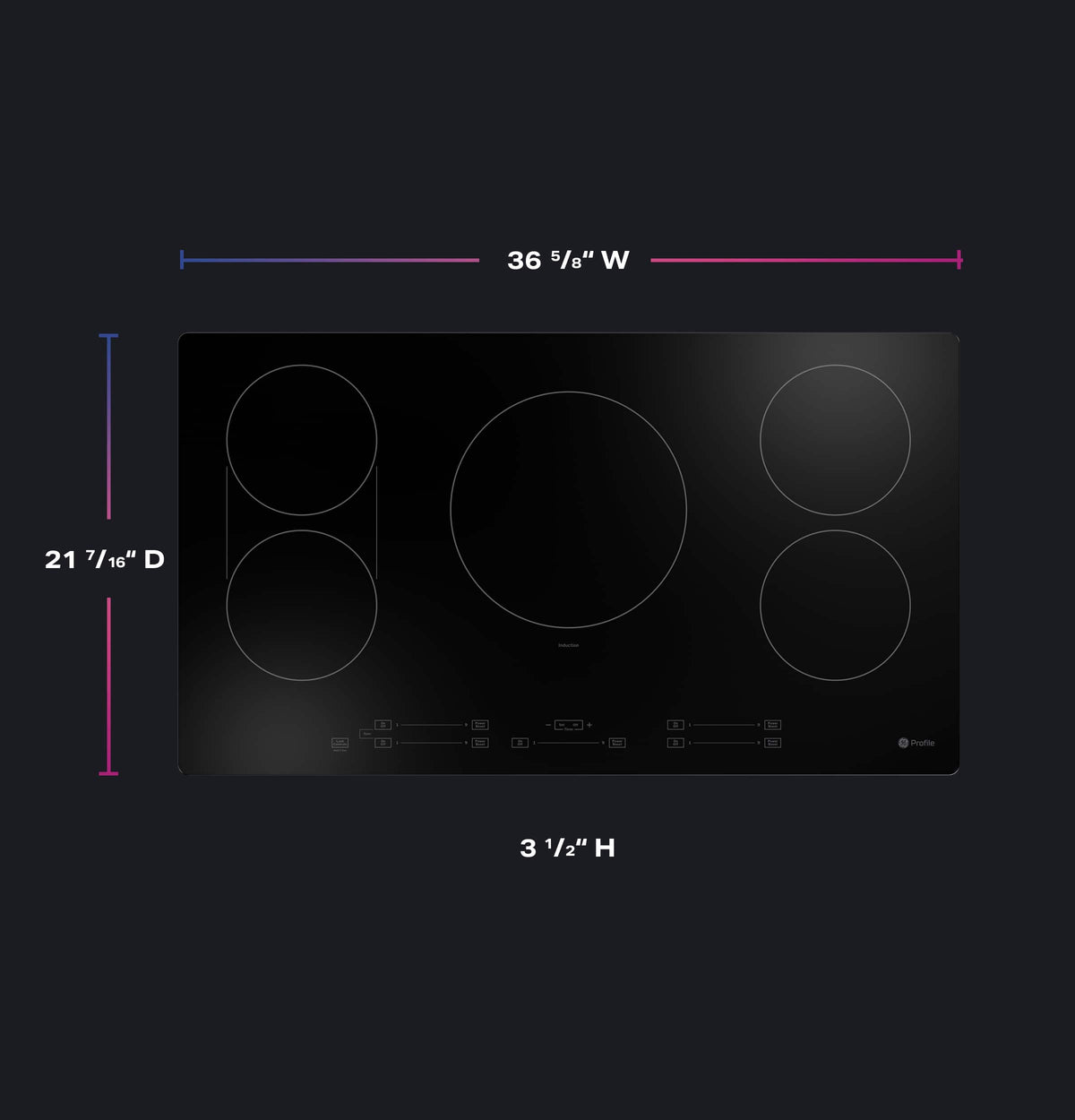 GE Profile - 36" Built-In Electric Induction Cooktop with 5 Elements, Slide Touch Controls, and Power Boost - Black