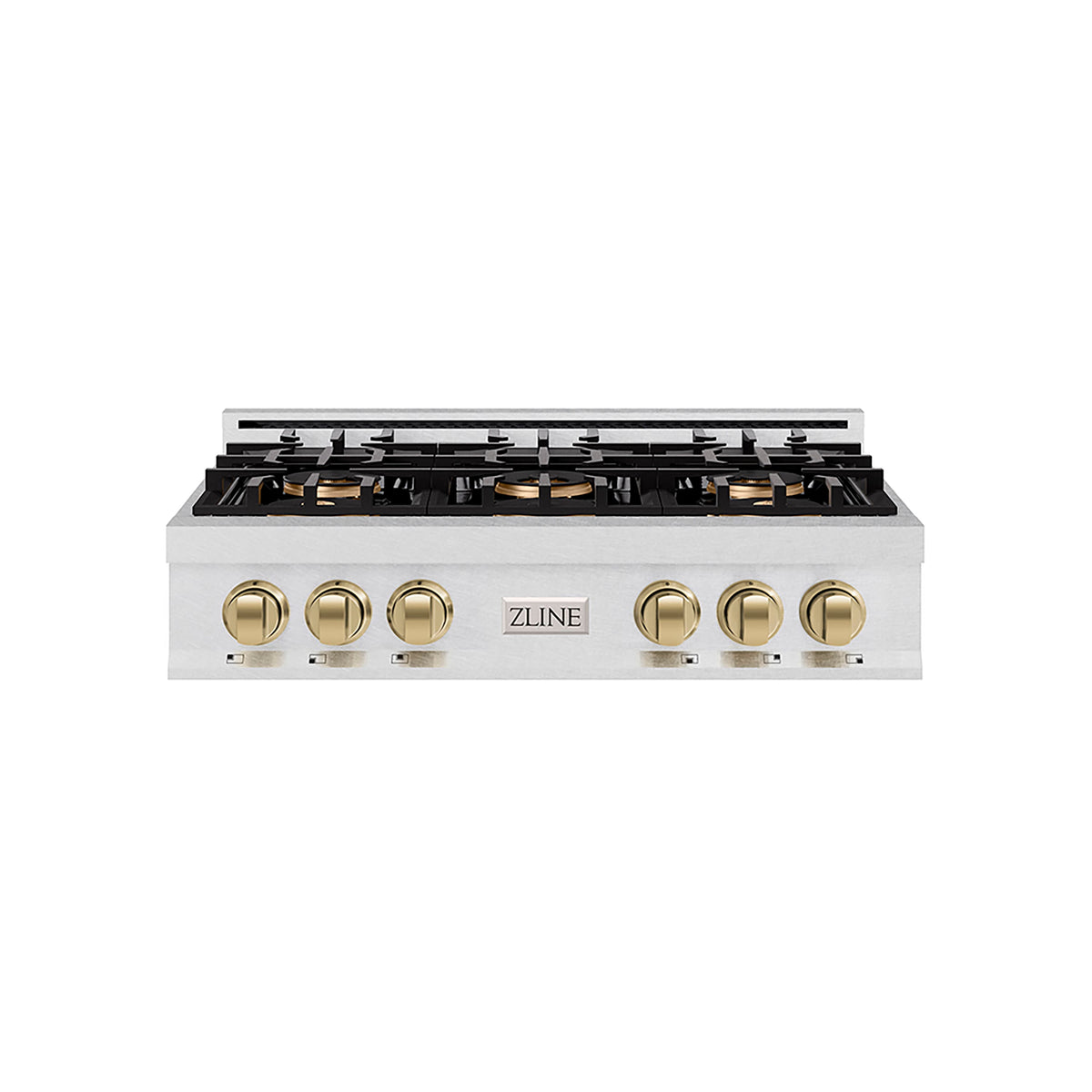ZLINE - 36 in. Wide 6 Burner Autograph Satin Steel Classic Rangetop with with Bronze Accents (PCRTSZ-36-CB) - Satin Stainless Steel