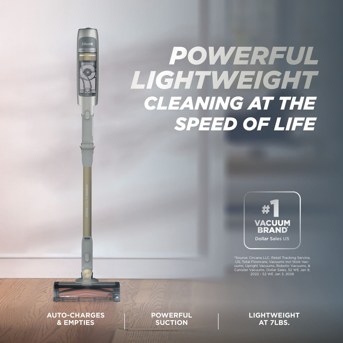 Shark - PowerDetect Speed Cordless Stick Vacuum, Powerful Suction, HEPA Filtration, 60-min Runtime, Carpet & Hard floor - Ivory