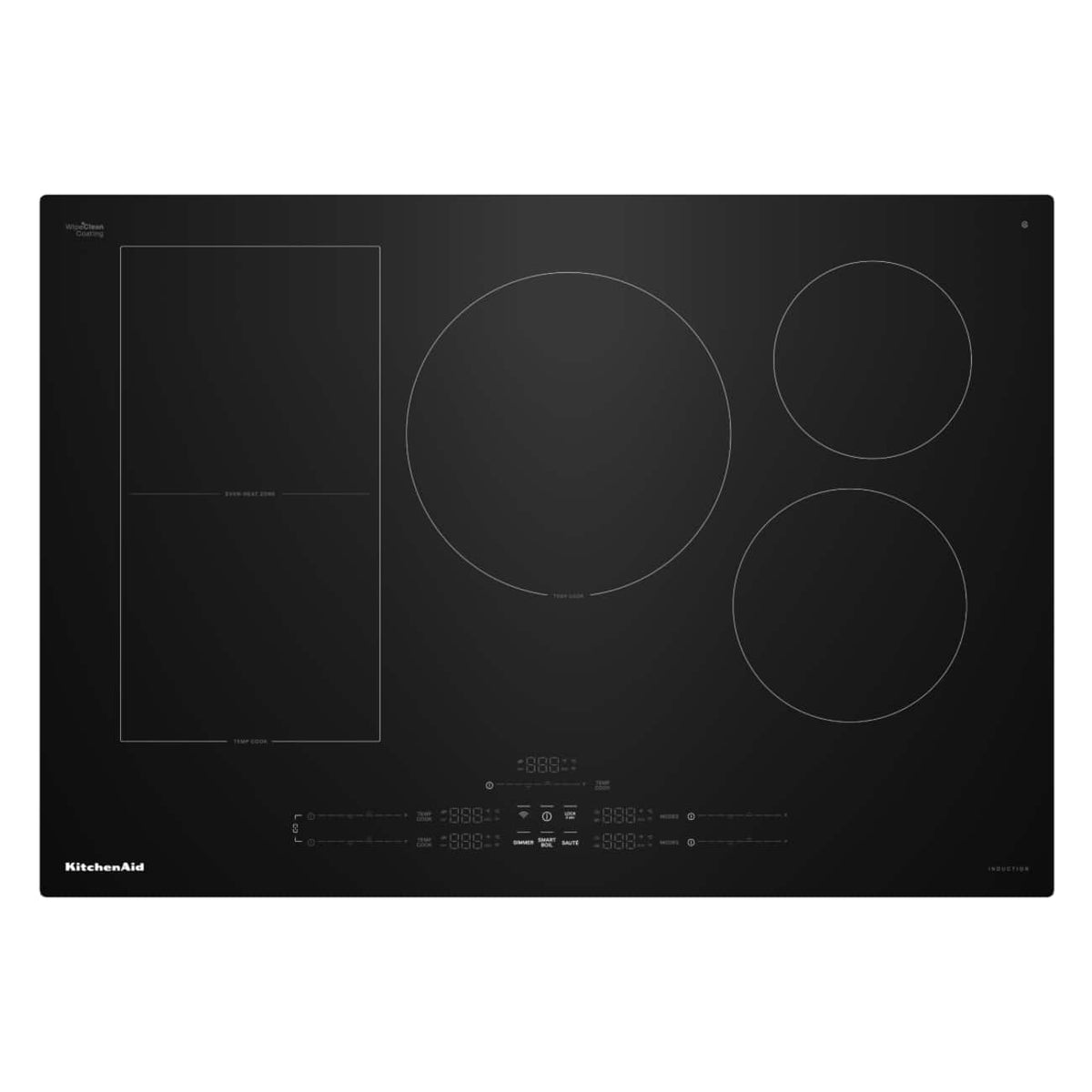 KitchenAid - 30 inch Wide 4 element Electric Induction Cooktop with 5 Cooking Zones and Temp Cook Induction Technology - Black