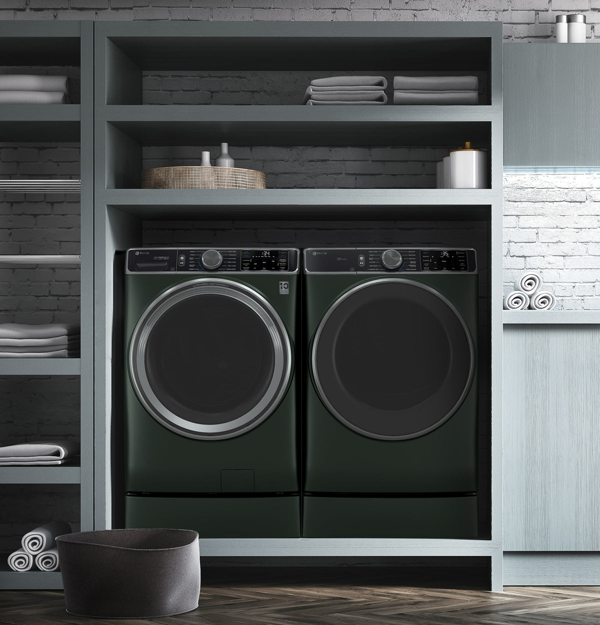 GE Profile - 5.5 Cu. Ft. High Efficiency Stackable Smart Front Load Washer with Steam and UltraFresh Vent System+ With OdorBlock - Jade Green