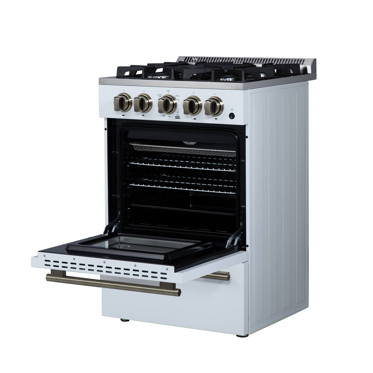 Forno Appliances - 24 in. Wide 4 burner Breno 2.3 Cu. Ft. Freestanding Gas Range with Antique Brass Accents - White