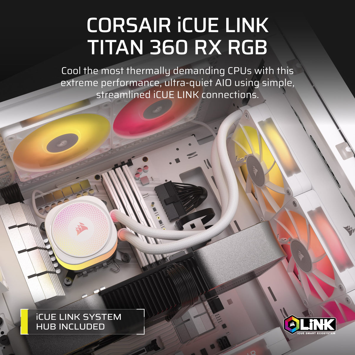 CORSAIR - iCUE LINK TITAN 360 RX Liquid CPU Cooler with RGB Lighting - White