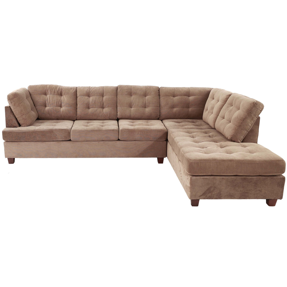 Sofá seccional de gamuza Truffle Waffle con cojines capitonados y almohadas decorativas, chaise reversible - Neutro