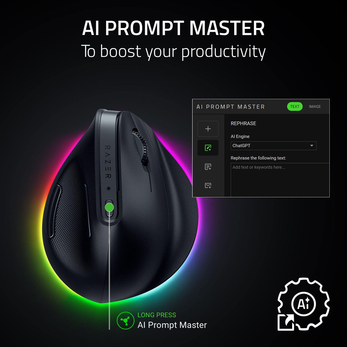 Razer - Pro Click V2 Optical Gaming Mouse with Vertical 6-Button Ergonomic Design - Wireless - Black