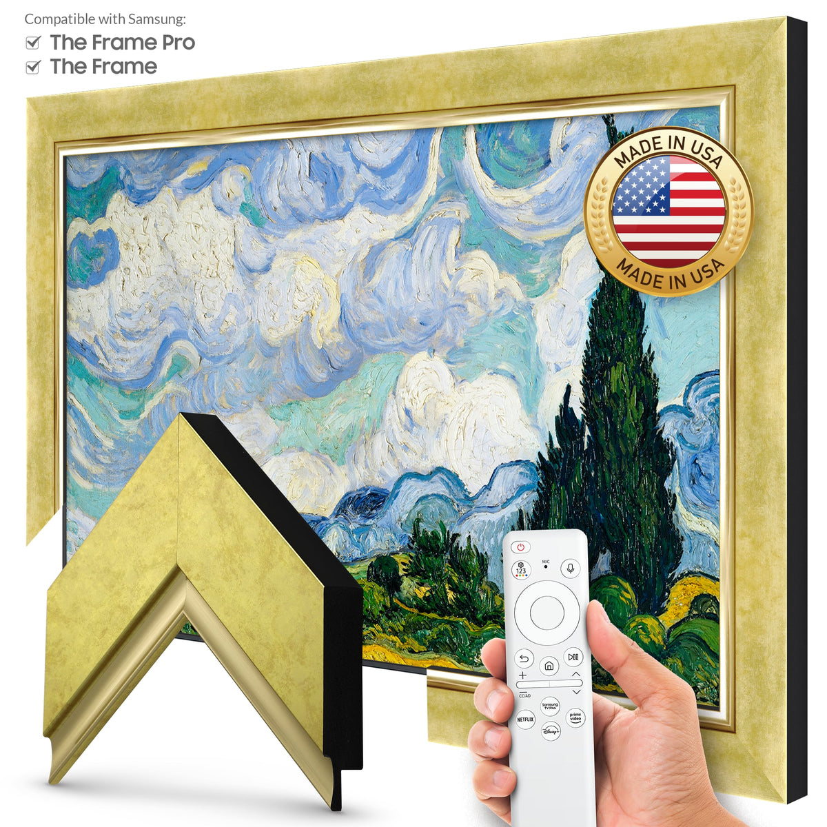 Deco TV Frames - Premiere Bezel for Samsung The Frame and Frame Pro TV - Contemporary Gold