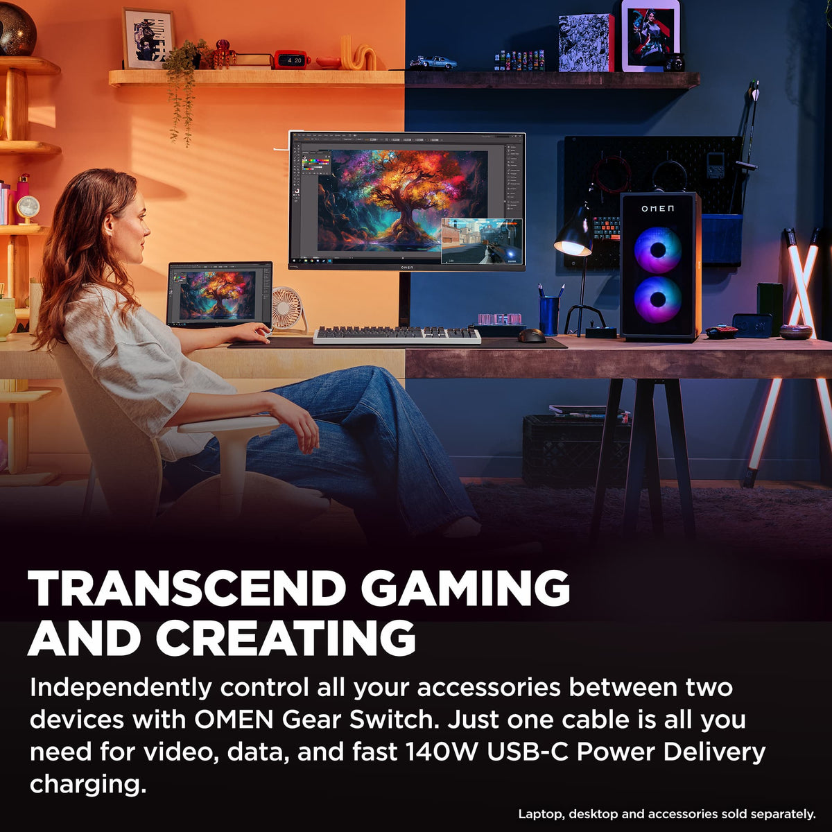HP OMEN - Transcend 31.5" QD-OLED 4K UHD 240Hz G-SYNC Compatible Gaming Monitor with Adjustable Height - Black/White