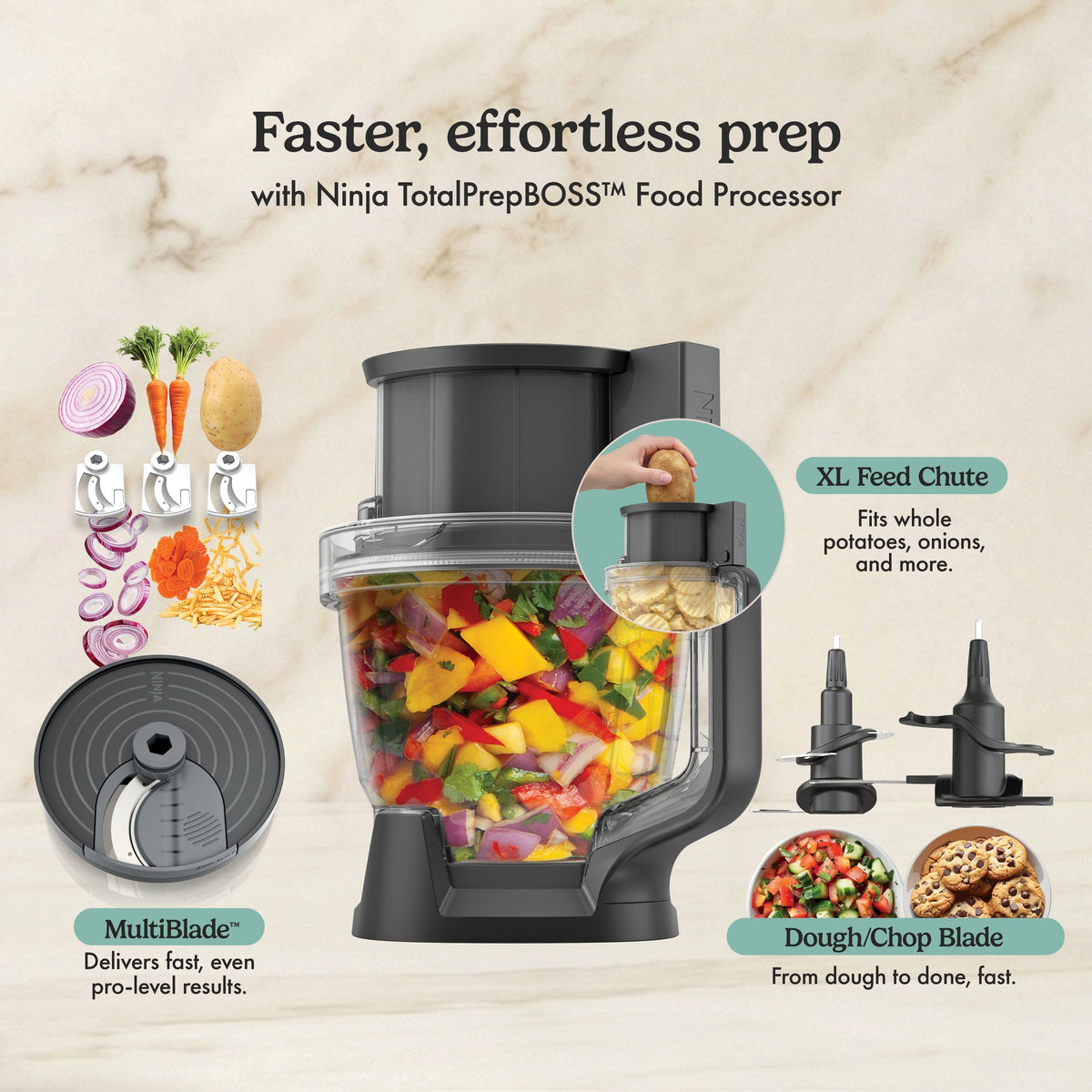 Ninja - CrushBOSS Intelligent 3-in-1 Blender, Tumbler, & Food Processor Combo - Onyx