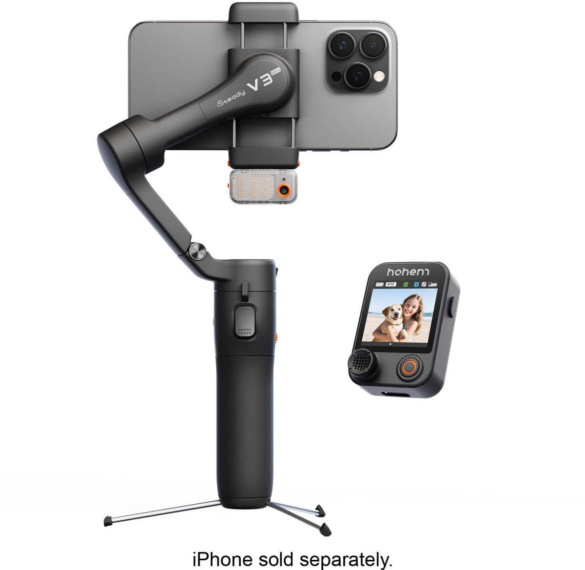 Hohem - iSteady V3 Ultra 3-Axis Gimbal Stabilizer for Smartphone w/ AI Tracking, Detachable Touch Remote, Tripod, & Light - Black