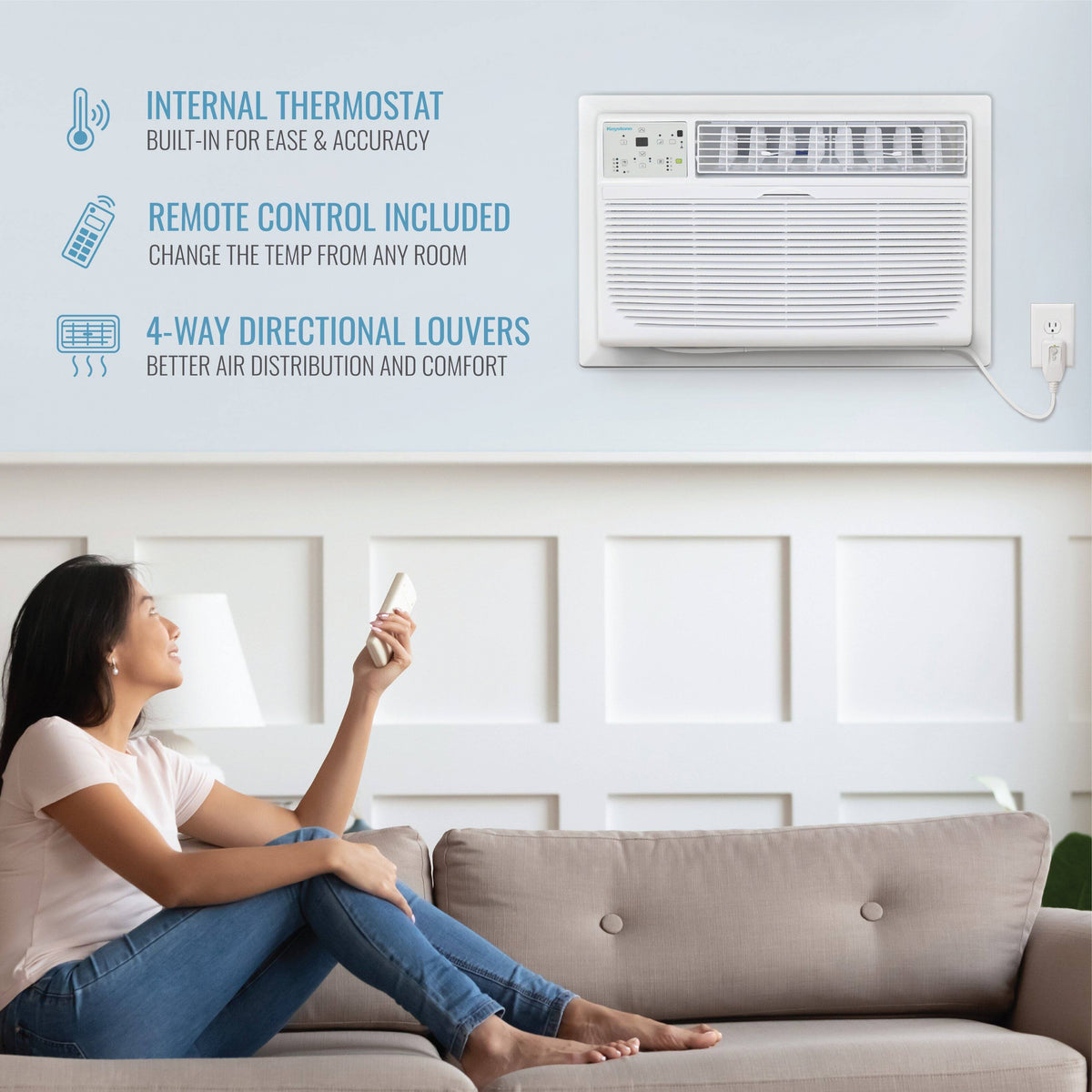 Keystone - 8,000 BTU 350 Sq. Ft. Through-the-Wall Air Conditioner with 4,200 BTU Supplemental Heat Function - White