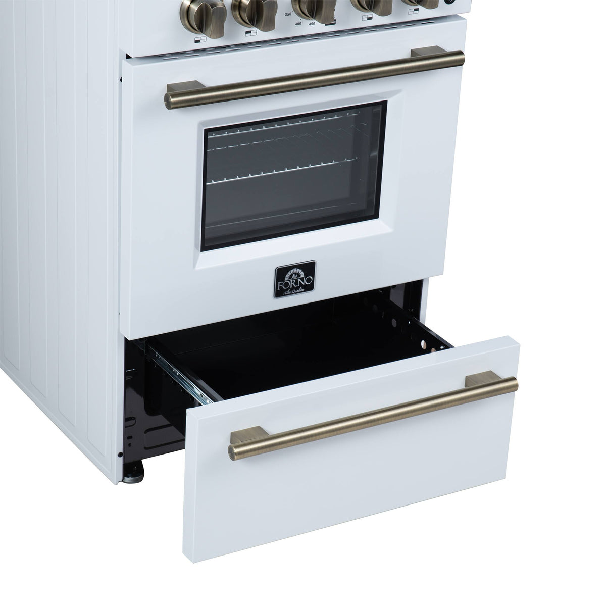 Forno Appliances - 24 in. Wide 4 burner Breno 2.3 Cu. Ft. Freestanding Gas Range with Antique Brass Accents - White